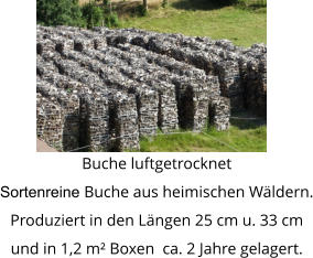 Buche luftgetrocknet Sortenreine Buche aus heimischen Wäldern. Produziert in den Längen 25 cm u. 33 cm  und in 1,2 m² Boxen  ca. 2 Jahre gelagert. Unsere Produkte